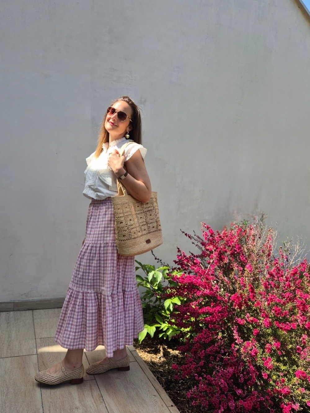 Sézane Sakura Skirt in Pink Checked Print FR 38 / US 6 - Picture 11 of 16